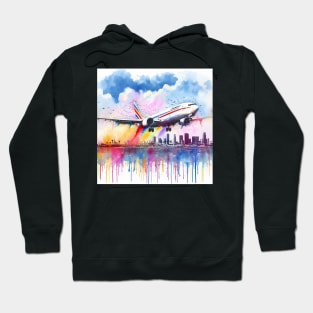 Fantasy illustration of a jet taking off from an airport Hoodie